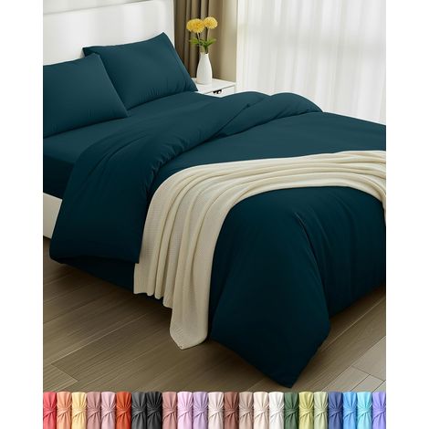 Housse de Couette 200x200cm, Drap Housse 135x190cm et Taies d'oreiller 50x75cm - Microfibre brossée Polyester Douce (Sarcelle) (1/5)