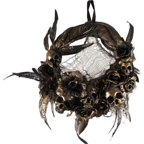 Couronne de porte - PTITCLOWN - Halloween - Crânes et fleurs - 40 cm - Intérieur