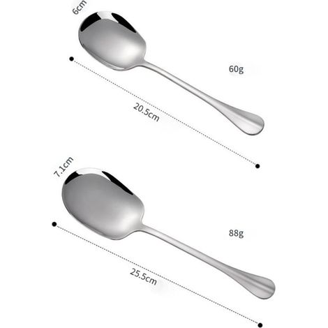 Cuillère à diviser en acier inoxydable Cuillère utilitaire de restaurant Cuillère à diviser de cantine Buffet - manche long Grand, 25.5 x 7.1 cm, 20.5 x 6 cm, 2pcs (1/4)