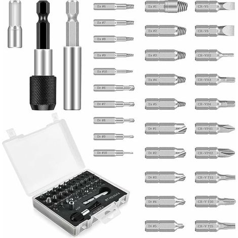 33 Pièces Endommagé Vis Extracteurs, Kit d'Extracteur de vis à Mèches avec Mèches de Polissage, d'un Diamètre 2-12 mm, Dureté 64-65 HRC, pour Boulons ou vis Endommagés (1/4)