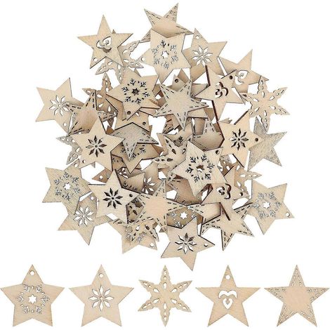 Ensemble de 50 étoiles en bois pour sapin de Noël - à accrocher soi-même (1/5)