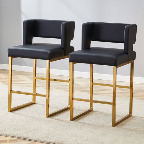 Tabouret de bar lot de 2 noir et doré, design nordique, 48 x 53,3 x 91,4 cm HAVRYA (1/5)