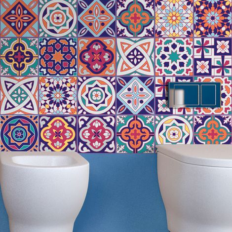 Sticker Mural Carrelage adhésif Cuisine Salle de Bain - 24 STICKERS CARRELAGES AZULEJOS LORETO - 24stickers10x10cm (1/5)