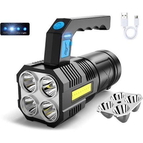 Lampe torche LED puissante rechargeable USB, lampe de recherche portable pour la maison et les activités de plein air en montagne. (1/5)