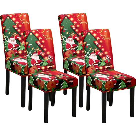 Lot de 4 housses de chaise de Noël - Décoration de Noël - Housses de chaise de Noël - Housses de chaise extensibles universelles (1/5)