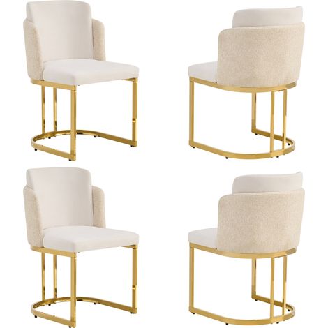 Lot de 4 chaises de salle à manger beige en tissu chenille avec pieds métalliques dorés galvanisés, design moderne (1/5)
