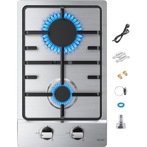 Plaque de cuisson gaz encastrable 2 feux - Inox - 51 cm x 31 cm x 5,6 cm (1/5)