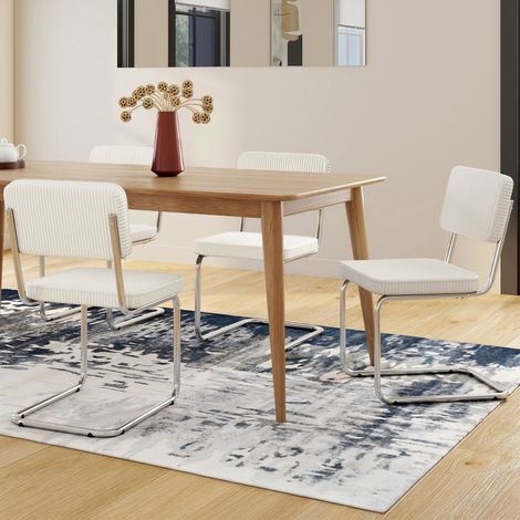 Lote de 4 sillas cantilever NAHE de pana beige con patas de metal