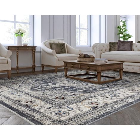 Sovereign Medallion Traditional Rug for Bedroom Living Room Flatweave Silky Shiny Rug Charcoal Medium 120x166 cm (4'x5'5") (1/4)