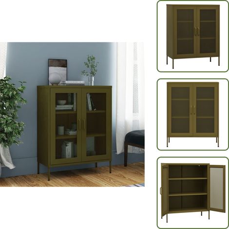 The Living Store Armoire de rangement Vert olive 80x35x101,5 cm Acier - Meuble De Rangement - Armoire De Rangement - Armoire Métallique - Meuble Industriel - Stockage Intérieur (1/5)
