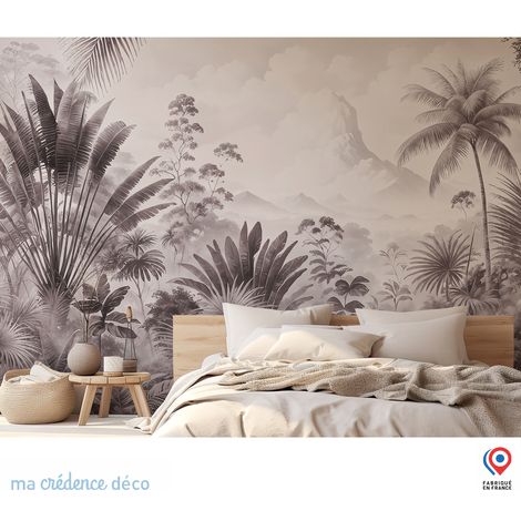 Papier peint : Fresque tropicale, palmiers et paysage, Aquarelle - Intissé - 300 cm - 280 cm (1/5)