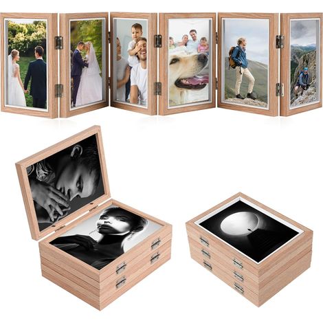 Cadre photo pliable à charnière 6, cadre photo HD 5x7 pouces, cadre photo pliant, cadre photo de bureau rustique en acrylique (1/5)