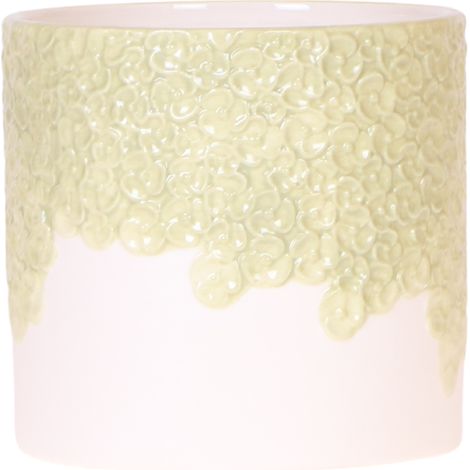 Cache-pot de fleurs décoratif avec relief floral et finition brillante vert Ø 12 cm - PANGIVO (1/5)