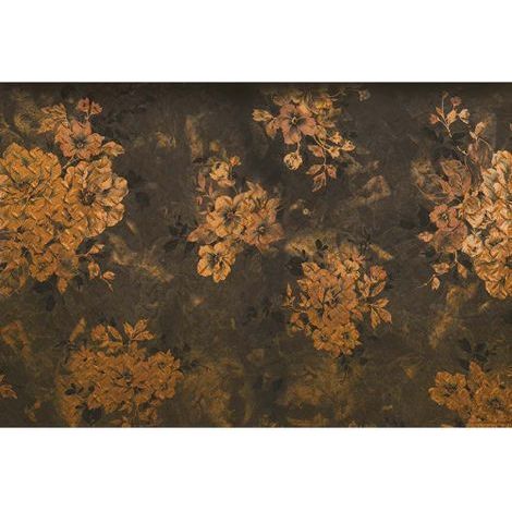 Papier peint panoramique floral doré & marron Tapisserie panoramique fleurie idéale chambre Papier peint panoramique fleuri fond noir (1/3)
