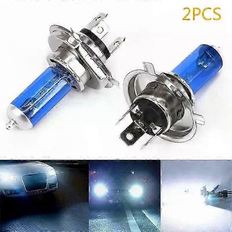 2 ampoules halogènes H4 100 W 4500 K pour phares de voiture, à gaz xénon, avec coque bleue, 12 V, feux de jour, lumière blanche intense ( ) (1/5)