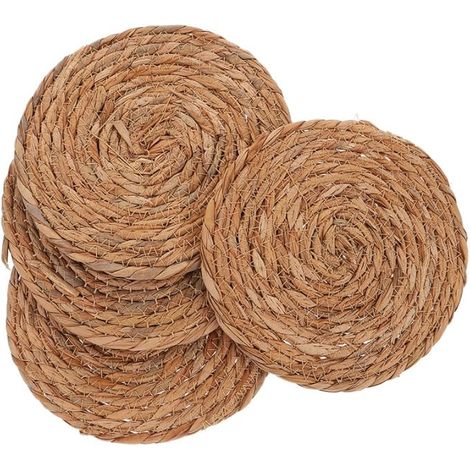 Set De Table Rond Rotin Tissé À La Main 4 Pièces Dessous De Plat Antidérapants Isolants Tasses À Thé Accessoires De Cuisine Naturels (1/5)