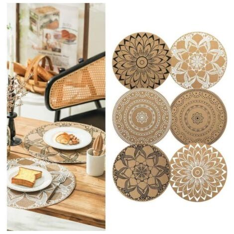 Lot de 6 Sets de Table Ronds à Imprimé Bohème en PVC Tressés Sets de Table Lavable Résiste à la Chaleur Antidérapant Tapis de Table pour Cuisine Restaurant Table à Manger (Mélange) (1/5)