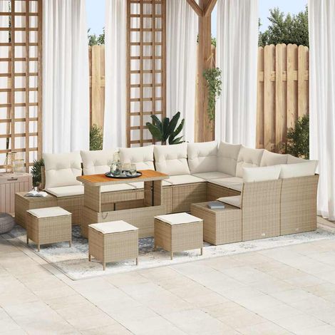 Conjunto de sofás de jardín 13 pcs Beige ratán sintético vidaXL (1/5)