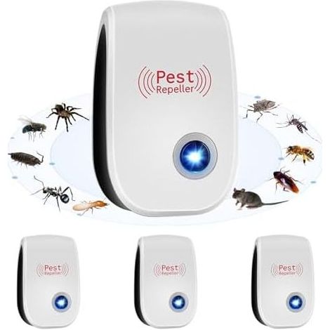 Ultraschall-Nagetier- und Insektenabwehrgerät, 4er-Pack Ultraschall-Mückenabwehrgerät, elektronischer Insektenvernichter für den Innenbereich für Mäuse, Ratten, Ameisen, Spinnen und Mücken - (1/5)