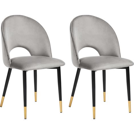Conjunto de 2 sillas de comedor de terciopelo gris negro dorado patas Magalia (1/5)