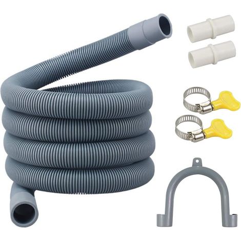 Ablaufschlauch für Waschmaschine und Trockner, graues flexibles Wellschlauch-Verlängerungsset mit 1 Verlängerungsadapter und 3 Schlauchschellen, 3 m U-förmiger Schlauchhalter (1/5)