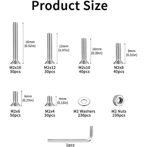 M2 Screws Bolts (1/4)
