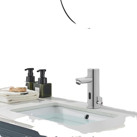 Robinet de lavabo sans contact, laiton et acier inoxydable 304, hauteur totale 18,1 cm, longueur du bec 14,9 cm, plage de température 0-55°C, distance de détection 15 cm (1/5)