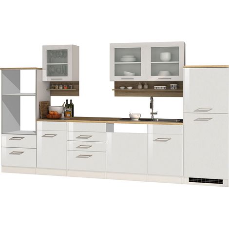 Küche 340 cm weiß MARANELLO-03, Weiß Hochglanz, ohne E-Geräte B x H x T ca. 340 x 200 x 60cm (1/5)