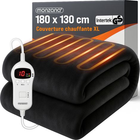 Monzana – Couverture chauffante 180x130cm 120W – Polaire corail douce – 10 niveaux de température – Protection contre la surchauffe