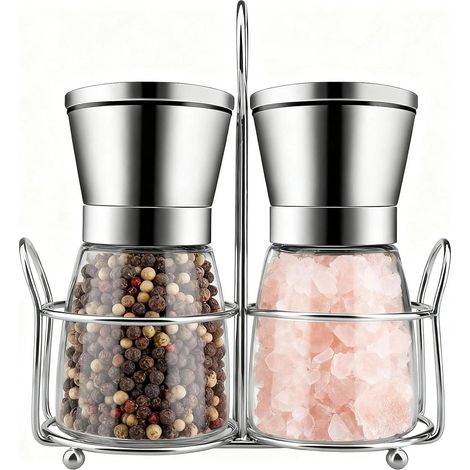 Moulin À Sel Et Moulin À Poivre - Acier Inoxydable Et Verre BPA-Free - Réglage De La Mouture - Pour Cuisine Maison - Lot De 2