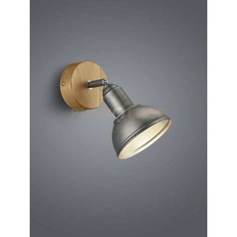 DELHI SPOT SINGOLO CUPOLA METALLO ACCIAIO ANTICO E LEGNO P. 20,5CM 1 LUCE ATTACCO ATTACCO E14