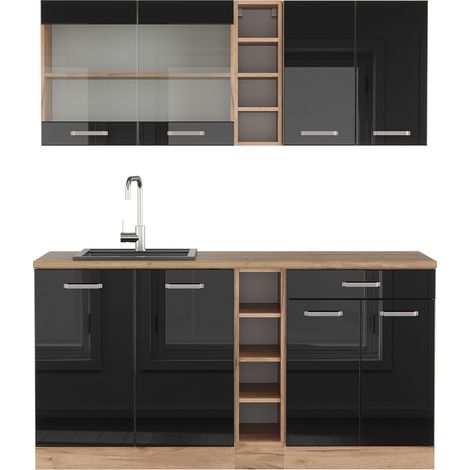 Cucina completa R-Line, Rovere nero/oro lucido, 160 cm , PL Rovere, Vicco (1/5)