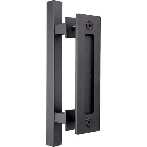 Poignée de porte de grange, poignées de porte coulissantes carrées à tirer et à encastrer - Matériel robuste pour portes de grange, portes de placard, abris de jardin, noir mat (30 cm) (1/5)