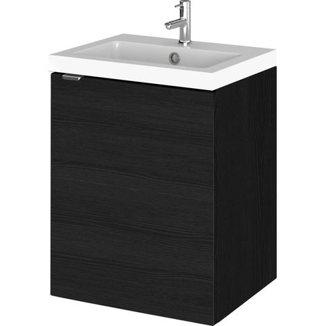 Hudson Reed Fusion Wall Hung 1-Door Vanity Unit with Basin 400mm Wide - Charcoal Black Woodgrain (1/6)