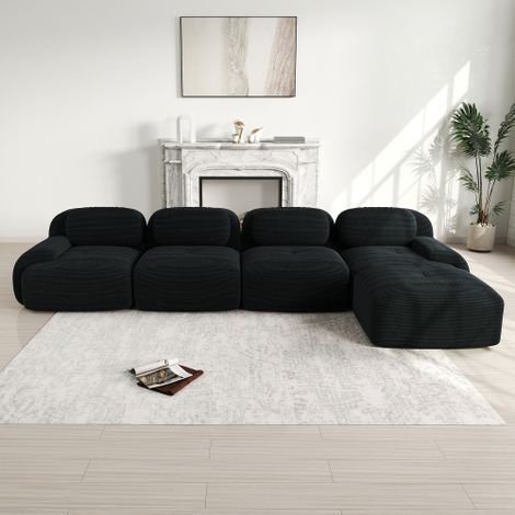 Sofá esquinero de 4 plazas con tapicería de alta elasticidad 32D, sin marco, antideslizante, con chaise longue, reposabrazos extra anchos, combinable libremente, no requiere montaje, ideal para oficin (1/5)