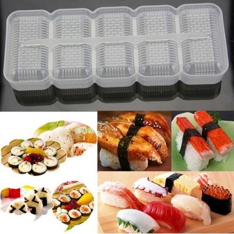Moule à sushi universel pour 5 rouleaux de riz, antiadhésif, type bento, cadeau idéal pour les fêtes en famille. (1/3)