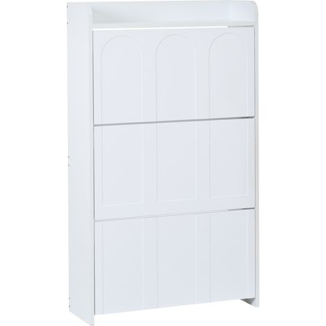 Meuble à chaussures blanc 70 x 25 x 120 cm, armoire étroite en MDF avec 6 compartiments, 3 portes abattantes et rangement supérieur (1/5)