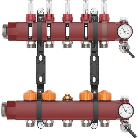 Collecteur FLOORTEC pour 4 circuits de chauffage, 0-300 l/h, raccord Eurocone 3/4", 303 mm