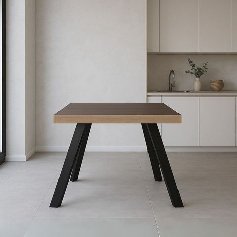 Tavolo fisso Marburg 80x80x74H con piano teak e struttura in acciaio antracite (1/2)