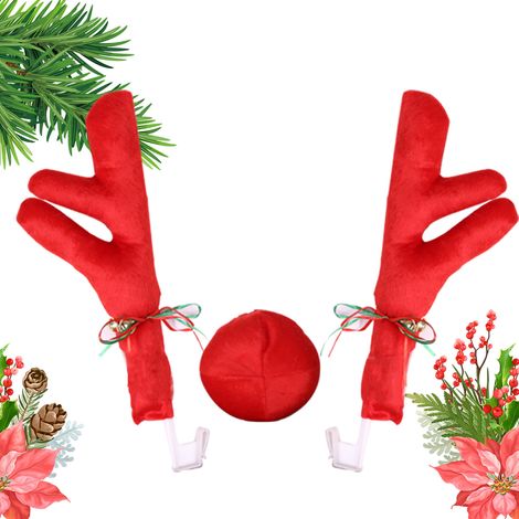 Set Cornes de Renne et Nez Rouge pour Voiture Déco Noël, Kit Rigolo avec Grelots, Ornement Auto Rouge, Accessoire Festif (1/5)