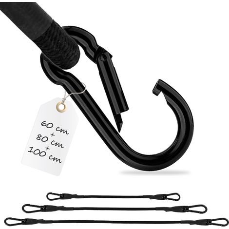 3x Spanngummi mit Karabiner 1x100cm, 1x80cm, 1x 60cm in Schwarz Latex Spanngurte (1/4)