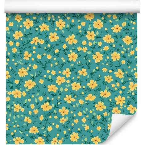 Carta da parati Cottagecore con fiori nei toni del mare e del turchese per soggiorno e camera da letto, 50x1000 cm. (1/5)