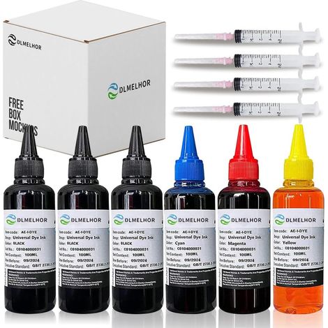 Kit de recharge d'encre universelle pour imprimante à jet d'Epson Canon HP Brother Lexmark Samsung Dell Kodak Cartouches rechargeables 6 couleurs 600 ml (1/5)