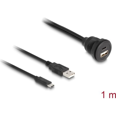 Delock USB 2.0 Cable USB Tipo-A macho y USB Type-C⢠macho para USB Tipo-A hembra y USB Type-C⢠hembra para integración 1 m negro