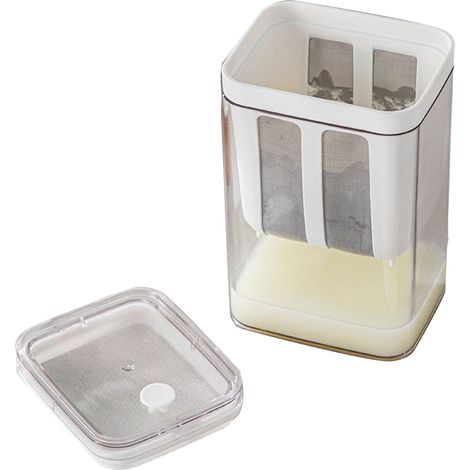 Passoire à yaourt avec sac à mailles extra-fines, couvercle transparent, filtre à fromage multifonctionnel. (1/5)