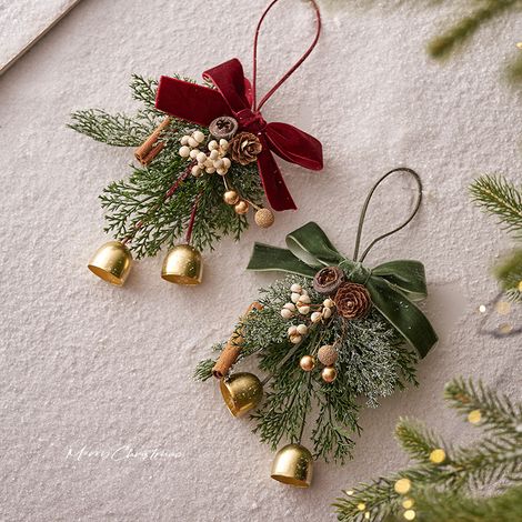 2 Stück Weihnachtsornamente für festliche Winteratmosphäre mit hängender Dekoration, Türklingel-Dekoration für Veranda, Wand, Fenster, Kamin, Gold (1/5)