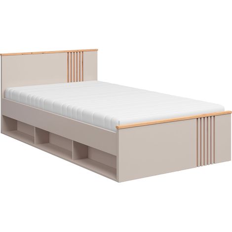 Letto 120x200 con rete inclusa Ezra in cashmere e legno (1/5)