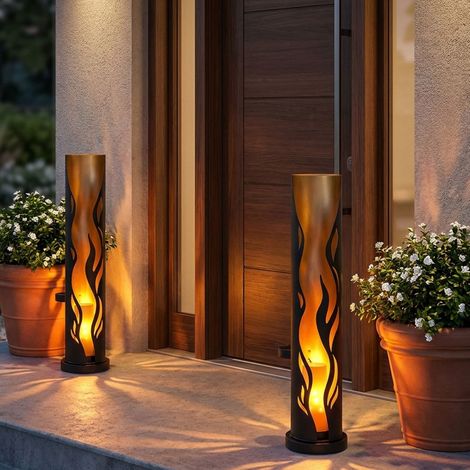 2x LED Solarleuchte Stehlampe Balkonleuchte Außen Feuer-Effekt Schwarz H 49 cm (1/5)
