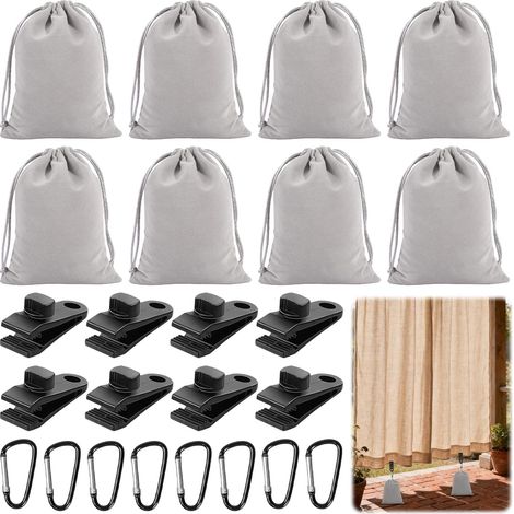 Lot de 8 sacs de lestage portables pour rideaux de tonnelle en plein air, sacs de sable pour lestage avec mousquetons et clips, sac de sable, poids pour rideaux extérieurs, tentes, nappes (1/5)