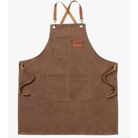 (marron)Tablier en toile, tablier de travail pour hommes et femmes, tablier de chef avec bretelles réglables et 3 poches, tablier de serveur, de cuisine, de pâtisserie, d'artiste, de peinture, dos (1/4)